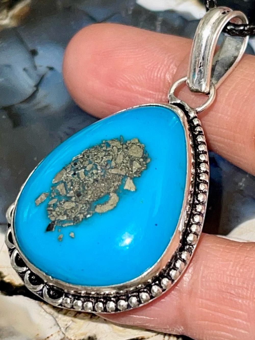 Persian Turquoise & Pyrite Pendant 2”
